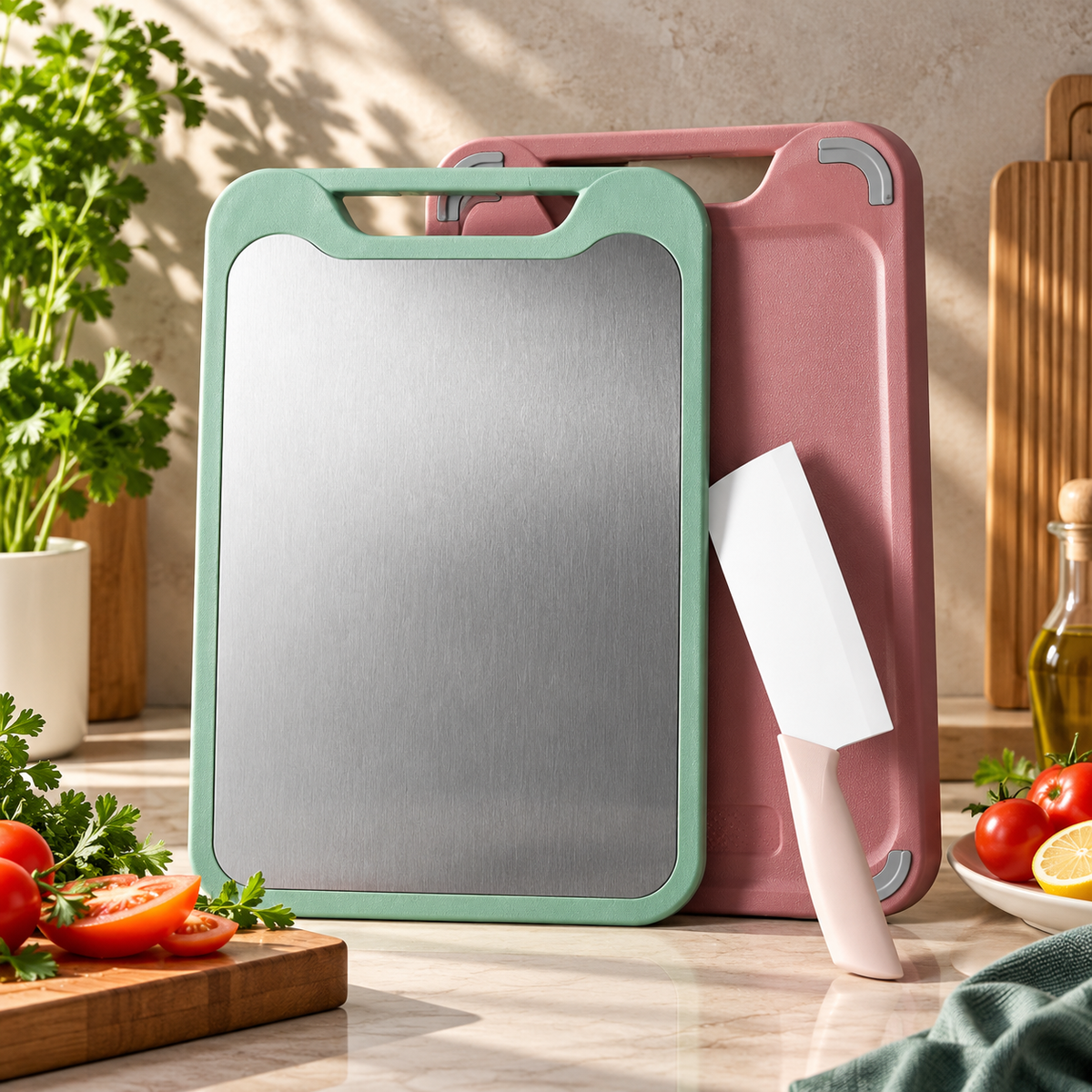 Dual-Surface Stainless Cutting Board